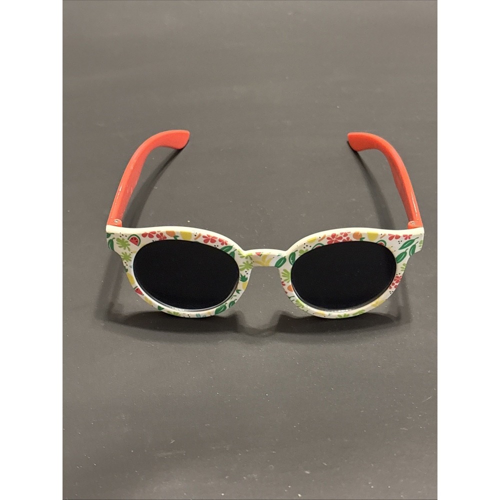 Kids Floral Print Sunglasses White Red Black Lenses UV Fashion Eyewear
